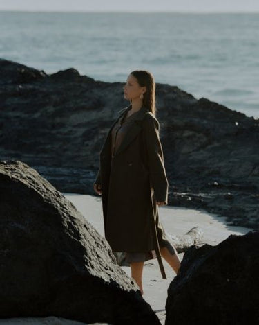 PETITE FEMME - WOOL CASHMEARE BELTED LONG COAT - CHOCOLATE